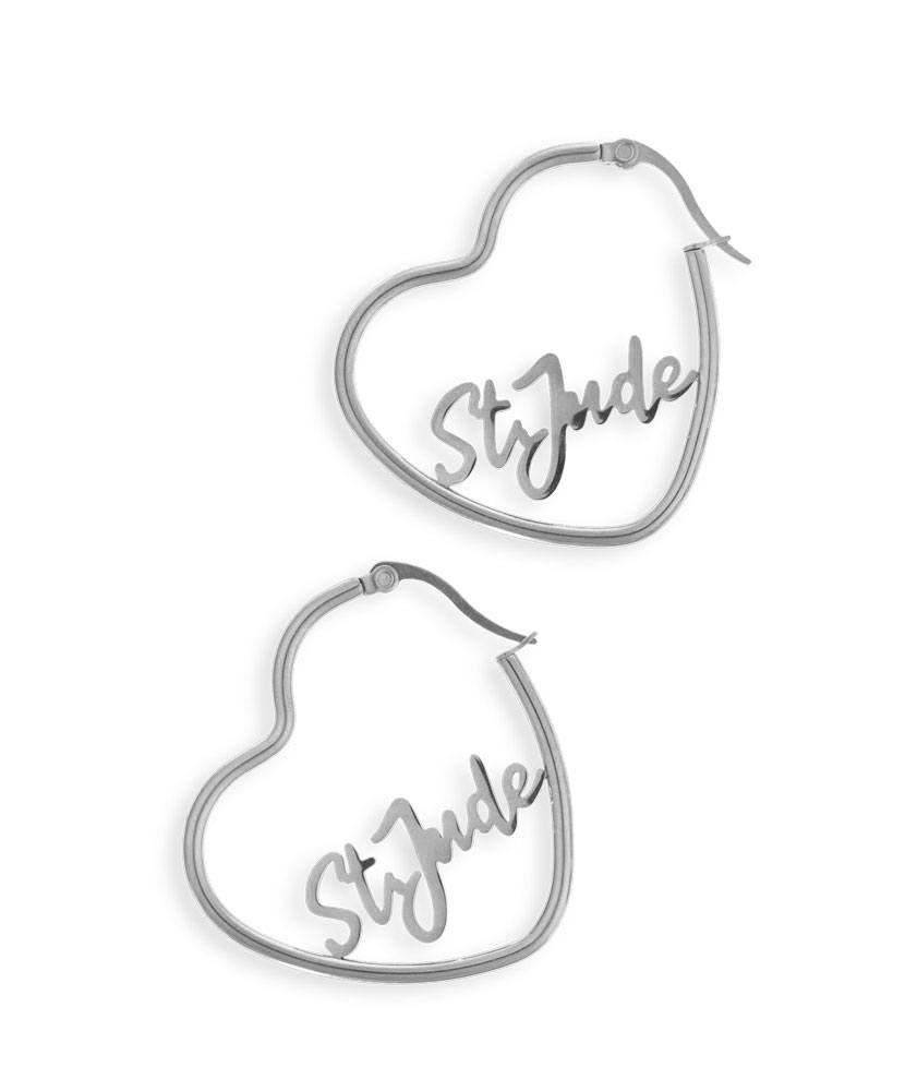 Primary image St. Jude Silvertone Heart Hoop Earrings